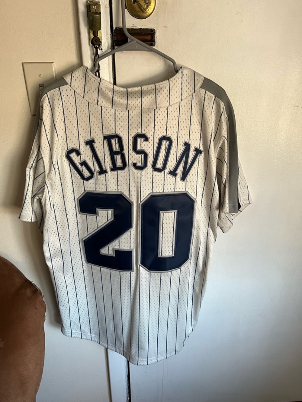 Gibson Men's Pinstripe Baseball Jersey in White and Navy - #20